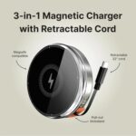 3-in-1 Wireless Charger | Compact Qi2 Certified Mag-Safe Fast Charging with Integrated Retractable Cable | Wireless Charging Stand - Image 3