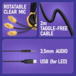 TAG Gamerz Titan RGB Yellow Over-Ear Gaming Wired Headphone | Soft Ear Cups | 50mm Neodymium Driver | 3.5mm Audio | 2m Cable | Flexible Mic for Calling | Suspension Headband | 3.5mm + USB Connector - Image 6