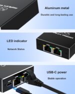 Gigabit Ethernet Splitter 1 to 3, Aluminium LAN Splitter 1000Mbps RJ45 Ethernet Switch Network Splitter with USB C Power Cable for Cat5/5e/6/7/8 - Image 4