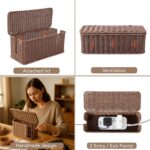 Soko Woven Faux Rattan Cable Management Box| Cord Hider with Lid, 2 Open Slots Surge Protector | Power Strips, Router, TV, Gadget Wires Organizer Tray for Desktop, Table-Home, Office (Large) Brown - Image 4