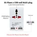 HI PLASST 3-Pin Multi Plug Socket with Dual USB Charger with LED Indicator| 10A Power Converter | Universal Travel Adapter for 2-Pin & 3-Pin Devices | USA to India Converter Plug | Pack of 1 - Image 4