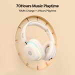 pTron Studio Xtreme, 70hrs Playtime, 40ms Low-Latency, Wireless Over Ear Headphones w/Detachable Mic & TruTalk ENC Calls, 40mm Drivers, RGB Lights, BT5.4, Dual Device Pairing & Type-C Charging (Beige) - Image 4