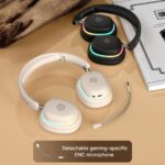 pTron Studio Xtreme, 70hrs Playtime, 40ms Low-Latency, Wireless Over Ear Headphones w/Detachable Mic & TruTalk ENC Calls, 40mm Drivers, RGB Lights, BT5.4, Dual Device Pairing & Type-C Charging (Beige) - Image 5