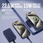URBN Wireless Power Bank for iPhone, 10000mAh MagSafe Charging with Stand, 22.5W QC+PD Output, Strong Magnetic, for iPhone 12 & Above, Android & Other Qi Enabled Devices (Blue) - Image 4