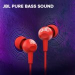 JBL C100SI Wired In Ear Headphones with Mic, JBL Pure Bass Sound, One Button Multi-function Remote, Premium Metallic Finish, Angled Buds for Comfort fit (Red) - Image 3