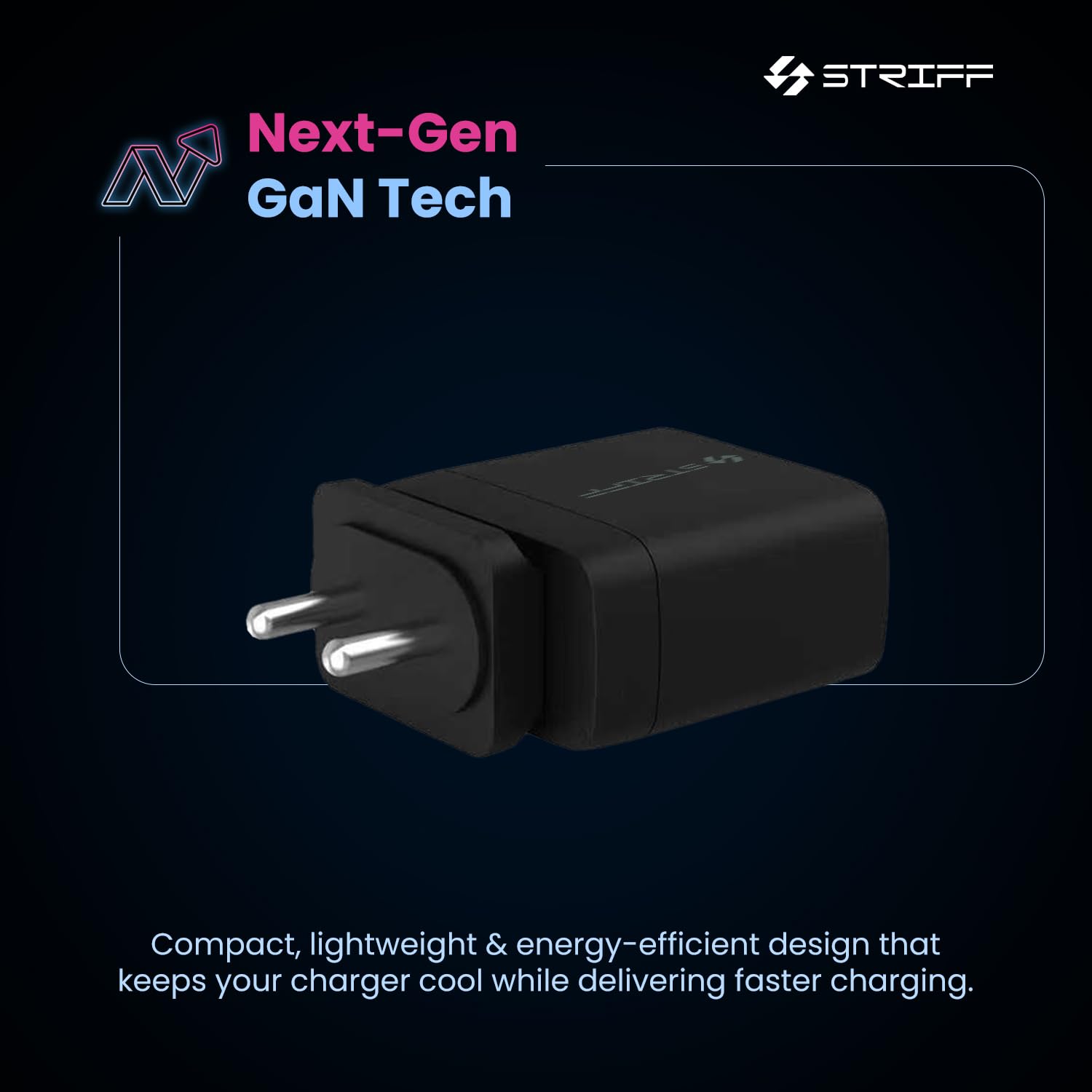 STRIFF 65W Charger Adapter, 3 Ports - 2 Type C & 1 USB for Samsung, Type C Laptops: MacBook, Dell, HP, ASUS, Fast Charger with PD Technology & GaN Technology for All Devices (Black) - Image 4