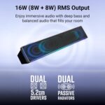 ZEBRONICS VITA 102, Wireless Bluetooth Soundbar, 16 Watts, Upto 8 Hours Playback, Powerful Dual Drivers, Dual Passive Radiators, Call Function, RGB LED, TWS | BTv5.3 | USB | AUX | mSD - Image 3