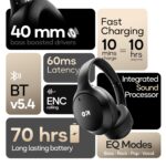 GOBOULT Q Over Ear Bluetooth Headphones with 70H Playtime, 40mm Bass Drivers, Zen™ ENC Mic, Type-C Fast Charging, 4 EQ Modes, Made in India, IPX5 Headphones Wireless with mic (Jet Black) - Image 3