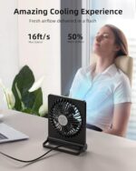 Koonie USB Fan, Strong Wind Ultra Quiet Small Desk Fan 220° Tilt Folding 3 Speeds Adjustable USB-C Powered Personal Fan for Home Office Desktop Black, NO BATTERY - Image 3