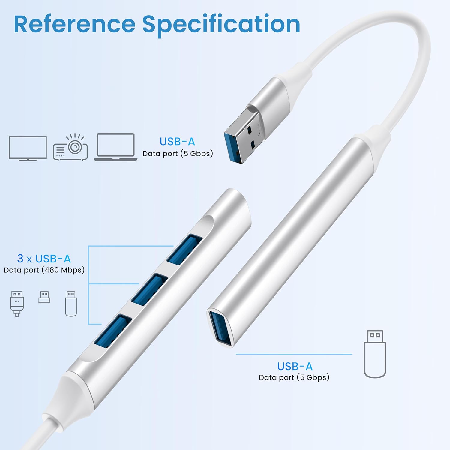 Tobfit USB Hub Dock (4-in-1), Multiport Adapter with 1 x USB 3.0 & 3 x USB 2.0 Ports, up to 5 Gbps High Speed Data Transfer for Laptop/PC - Image 3