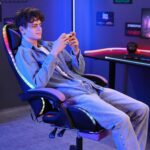 HOFFREE Purple and Black Gaming Chair with Lumbar Massage, LED Lights, Ergonomic Design, Adjustable Features, Footrest - Image 5