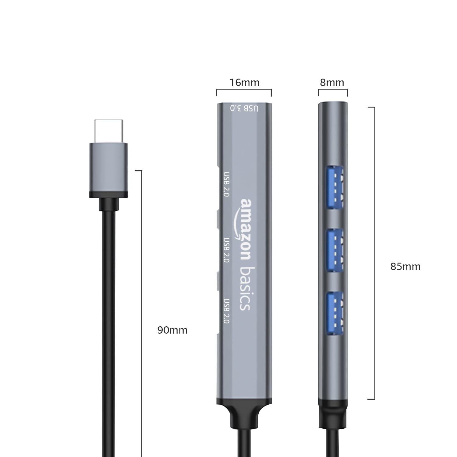 Amazon Basics USB-C Multiport Adapter with 1 USB 3.0 & 3 USB 2.0 Ports, Plug & Play, Built-in Smart Chip, Compatible with MacBook, Laptop, Tablet, Smartphone, and More - Image 3