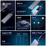 Cablet M.2 NVMe/NGFF SSD Enclosure USB 3.1 Gen2 10Gbps for 2242/2260/2280 M-Key/M+B Key PCIe SSD, Supports Dual Protocol NVMe and NGFF SSD, UASP Max 2TB, Aluminium Case - Image 5
