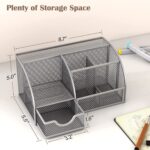 Handcuffs Desk Organizer Metal Mesh Pen And Pencil Storage Box With 6 Compartments | Stationary | Supplies | Holder | Study | Table Organiser | Office | Accessories (Grey) - Image 3