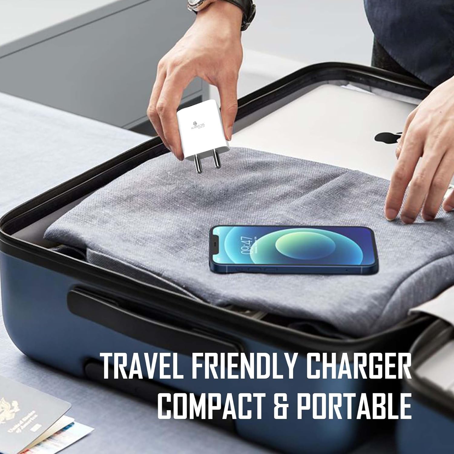 Kratos Power PQ1 45 W Charger Adapter, Dual Port (USB + Type C), Supports PD Charging via Type C Port, Compatible with Smartphones, Tablets & Smartwatch, Fast Charger Type c,White - Image 4