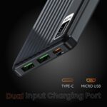 E GATE 102B Powerbank | 10000mAh | 22.5W Fast Charging | QC + PD | Dual Input Port : Type C & Micro USB | Triple Output Port : 2X USB & Type C | LED Indicator| for All iPhone & Android (Black) - Image 5