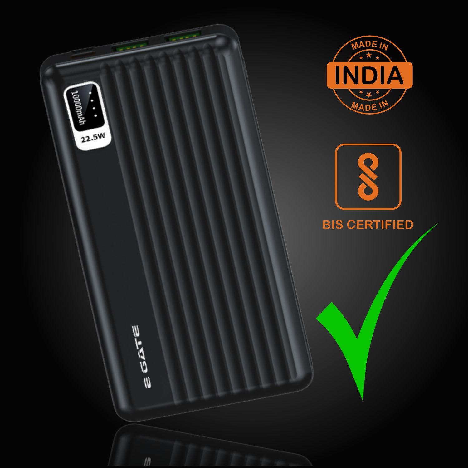 E GATE 102B Powerbank | 10000mAh | 22.5W Fast Charging | QC + PD | Dual Input Port : Type C & Micro USB | Triple Output Port : 2X USB & Type C | LED Indicator| for All iPhone & Android (Black) - Image 10