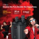 FINGERS 2Mic-GrooveBox Portable Speaker with 2 Wireless Mics (6.5-Hour Playback, 20 W Intense Bass, Recording Feature, Bluetooth | USB | MicroSD | FM Radio | AUX) Rich Black - Image 5