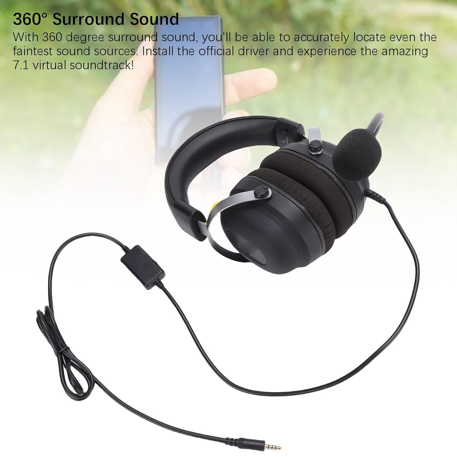 Yunir Gaming Headset,360° Surround Sound,50mm Drivers,3.5mm Plug in Headphones,Soft Earmuffs,Wired Headset for Watching Movies Listening to Music - Image 9