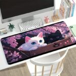 Gadgets WRAP Extended Desk Mat Mouse Pad 18 x 36 Inch, Anti-Slip, Spill-Resistant, Ideal for Home, Office, Gaming Setups - Cute Cat in Pink Flower - Image 4