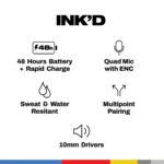 Skullcandy Ink’D True Wireless Earbuds, 48Hr Battery + Rapid Charge, Quad-Mic ENC, Multipoint Pairing, 10mm Drivers, Low Latency, Sweat & Water Resistant, Bluetooth v5.4 -Gery Matte - Image 3