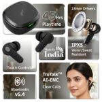 pTron Bassbuds NEO TWS Earbuds w/ 13mm Drivers, 45Hrs Playtime, Dual HD Mic & AI-ENC Calls, Custom EQ, Mobile App, Bluetooth V5.4 Earphones, Voice Assistant, Type C Fast Charging & IPX5 (Raven Black) - Image 3