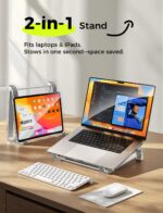 MAGIC JOHN Vertical Laptop Stand & Storage Holder - Portable Aluminum Stand with Silicone Pads, Detachable Design, Cooling & Desktop Riser, Space-Saving for MacBook/Tablet (10-17 Inch) Silver - Image 3