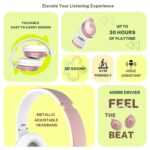 Klikk Rock On 101 Bluetooth Wireless Over Ear Headphones with Mic, 30 Hours Playback, Aux & Sd Card, Voice Assistant Support with Foldable & Rotatable Compact Design (Rose Gold) - Image 3