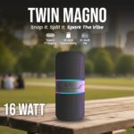 Toreto Twin Magno Magnetic Wireless Bluetooth Speaker 16W | Detachable Dual Speakers, RGB Lights, 6H Playtime, TWS Stereo Mode, Type-C Charging| Portable Wireless Speaker (Grey) - Image 3