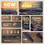 CrossBeats Blaze B50 (2024) Bluetooth 50W Soundbar Gaming RGB Light, AUX, BT, SD Card, USB &FM, 8 Hrs Playtime Fast Charge Sound bar smart tv with Built-in mic, Speaker for Mobile, PC, Laptop - Black - Image 3