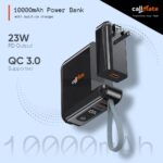 CALLMATE Globetrotter 23W PD Fast Charging 10000mAh Power Bank with Built-in Charger (2.4A), USB-A QC 3.0 & USB-C PD Output Port with Built in Cable (Light-ning & Type C) (Black) - Image 3