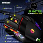 FRONTECH AeroStrike USB Wired Gaming Mouse with Upto 7200 DPI Gaming Sensor | 7 Buttons Design | Rainbow Lighting with Breathing Effect | 1.5m Braided Cable (Black+Red) - Image 5