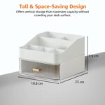 Amazon Basics 6-Compartment Desk Organiser with Drawer | 19.8 × 23 × 7.5 cm | White |Plastic | Desktop Storage for Stationery & Gadgets | Pack of 2 - Image 3