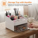Amazon Basics 6-Compartment Desk Organiser with Drawer | 19.8 × 23 × 7.5 cm | White |Plastic | Desktop Storage for Stationery & Gadgets | Pack of 2 - Image 4