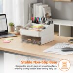 Amazon Basics 6-Compartment Desk Organiser with Drawer | 19.8 × 23 × 7.5 cm | White |Plastic | Desktop Storage for Stationery & Gadgets | Pack of 2 - Image 5