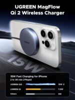 UGREEN MagFlow Qi2 15W Wireless Charging Pad, Wireless Charger MagSafe Compatible, Magsafe Charger with 1.5 m Cable, for iPhone 16/15/14/13/12 and AirPods - Image 3