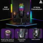 Audio Array AM-C47 RGB USB Condenser Mic Kit | AI Noise Cancellation, 192kHz/24Bit Studio Quality, Touch Control, Headphone Monitoring | Podcasting, YouTube, Gaming & Streaming | Mac/PC & Mobile - Image 3
