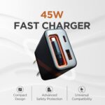 Artifax 45W GaN Fast Charger with Retractable Cable | PD 3.0 PPS | Compatible with iPhone 16 15, Samsung S25 S24 Super Fast Charging 2.0, Android, Laptop | Dual Port USB-C + USB-A | BIS Certified - Image 3