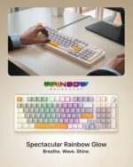 RAEGR MechGear X100 Mechanical Gaming Keyboard, 98 Keys Compact Full Size, Rainbow Backlit, Hot-Swappable Switches, Multi-Function Volume Knob with Detachable Cable – RG10597 Retro White/Grey - Image 3