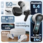 GOBOULT Made in India K10 Ear Buds Wireless with 50H Playtime, 4 Mics Clear Calling, 45ms Low Latency Gaming, 10mm Bass Drivers Earbuds Buds Bluetooth Wireless Earphones (Ice Blue) - Image 3