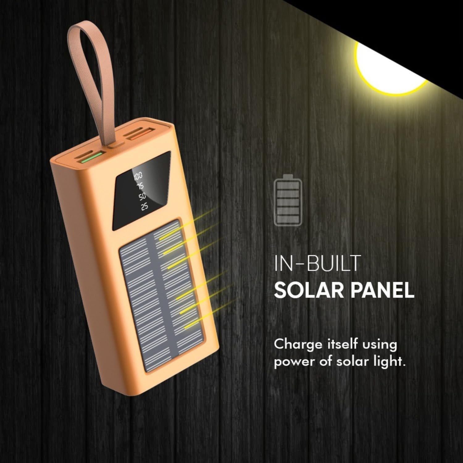PremiumAV 10000mAh Solar Power Bank – Dual USB Output, Type-C & Micro Input, LED Display, Portable Li-Polymer Battery Pack for Smartphones, Travel, Outdoor Charging (15W, Orange) - Image 4