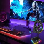 Headphone Stand, RGB Gaming Headset Holder with 2 USB Charger Ports & 10 Lighting Modes for Desktop PC Game Earphone Accessories - Image 3