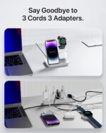 UNIGEN AUDIO UNIDOCK 3-in-1 Wireless Charging Station [with Adapter] for iPhone 17/16/15/14/13/13/Mini/13Pro/12/12pro/11/XS MAX/XR/XS/X/8/8 Plus, iWatch Series SE/6/5/4/3/2/1; AirPods 1/2/Pro-White - Image 4