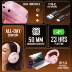 PunnkFunnk Wireless Over-Ear Bluetooth Headphones – Deep Bass, Noise Isolation, Soft Cushioned Earcups, Foldable Lightweight Design, HD Mic for Gaming, Music & Calls (Pink) - Image 4