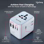Lifelong Electronics 2500W Universal Travel Adapter All in One | 3 Type-C 45W PD & 2 USB-A 18W QC 3.0 | Dual Fuse Protection | 180+ Countries - Europe/US/Asia etc | International Socket - Image 3