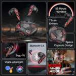 pTron Zenbuds Nova w/ 40ms Low-Latency Gaming, 55Hrs Playtime, Dual HD Mic & TruTalk AI-ENC Calls, App Support, Pristine Sound, V5.4 Bluetooth Headphones, RGB Lights, Voice Assistant, IPX5 (Black) - Image 3