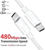 Original Pixel 45W Type C 1M Fast Smartphone Charging Cable for Google 9 Pro XL,9 Pro,9,8 Pro,8,8A,7 Pro,7,7A,6 Pro,6,6A,5,Chromebook,Buds & Other USB-C Device,30Watt Fast Data Transfer,White - Image 3