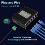 Mini Industrial 5 Ports Gigabit Switch Hardened 5 Port RJ45 10/100/1000Mbps Ethernet Switch Din Rail Mount Ethernet Switch Wall Mounts Included (-40 to 167 ºF) 10Gbps Switching Capacity - Image 5