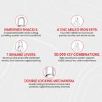 Link Smart 65mm Round Padlock – 7 Levers, Double Locking, Hardened Shackle, 50,000 Key Combinations, Steel Body, 4 Silver Keys (Silver) - Image 3
