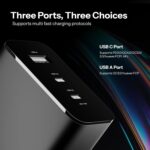 AILKIN 65W Gan Trio Charger Adapter,3 Port USB Type C to A Fast Wall Charging Compatible with Nothing CMF Phone 1/Nothing Phone 2/2a/2a Plus/3a/3a Plus/Tablet/Samsung Galaxy S24/S25 Series & More - Image 5